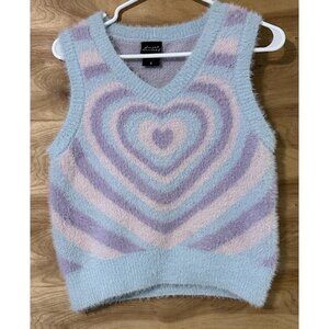 Sweet Society Pastel Fuzzy Radiating Heart Vest Small